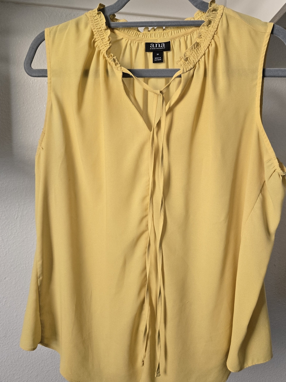 a.n.a Yellow Sleeveless Tie-Neck Ruffle Top